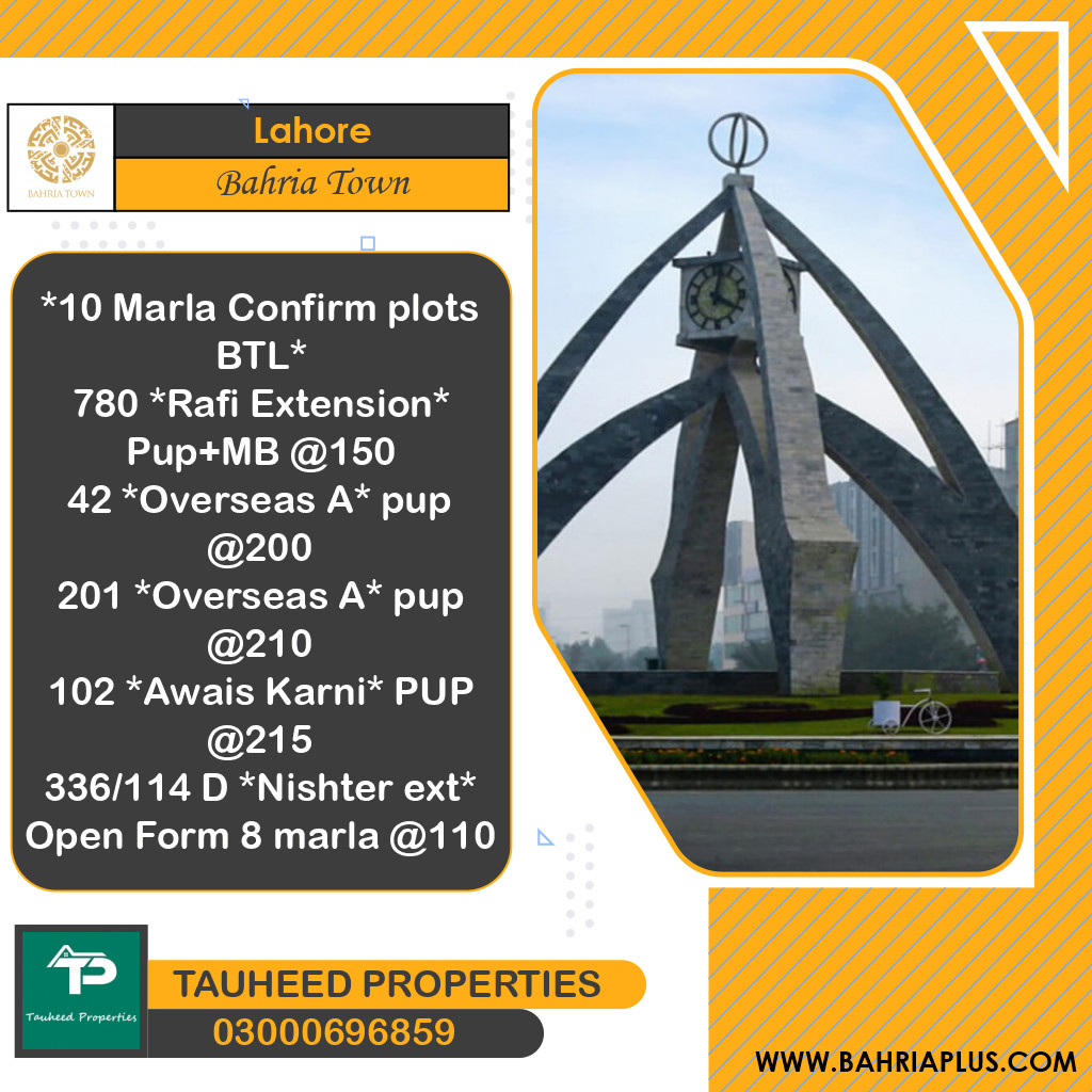 Residential Plot for Sale in Bahria Town, Lahore - (BP-371138)