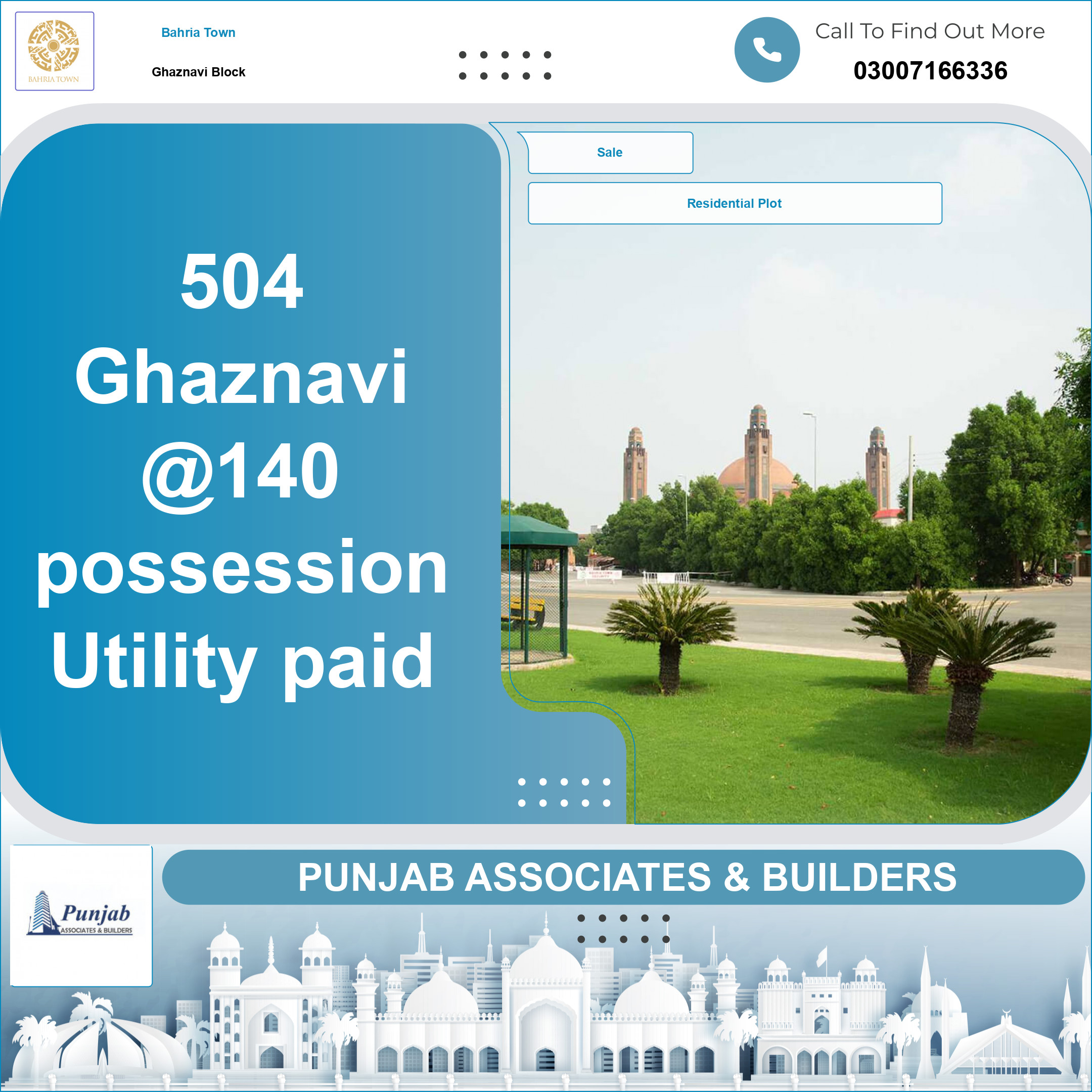 Residential Plot for Sale in Sector F - Ghaznavi Block -  Bahria Town, Lahore - (BP-371301)