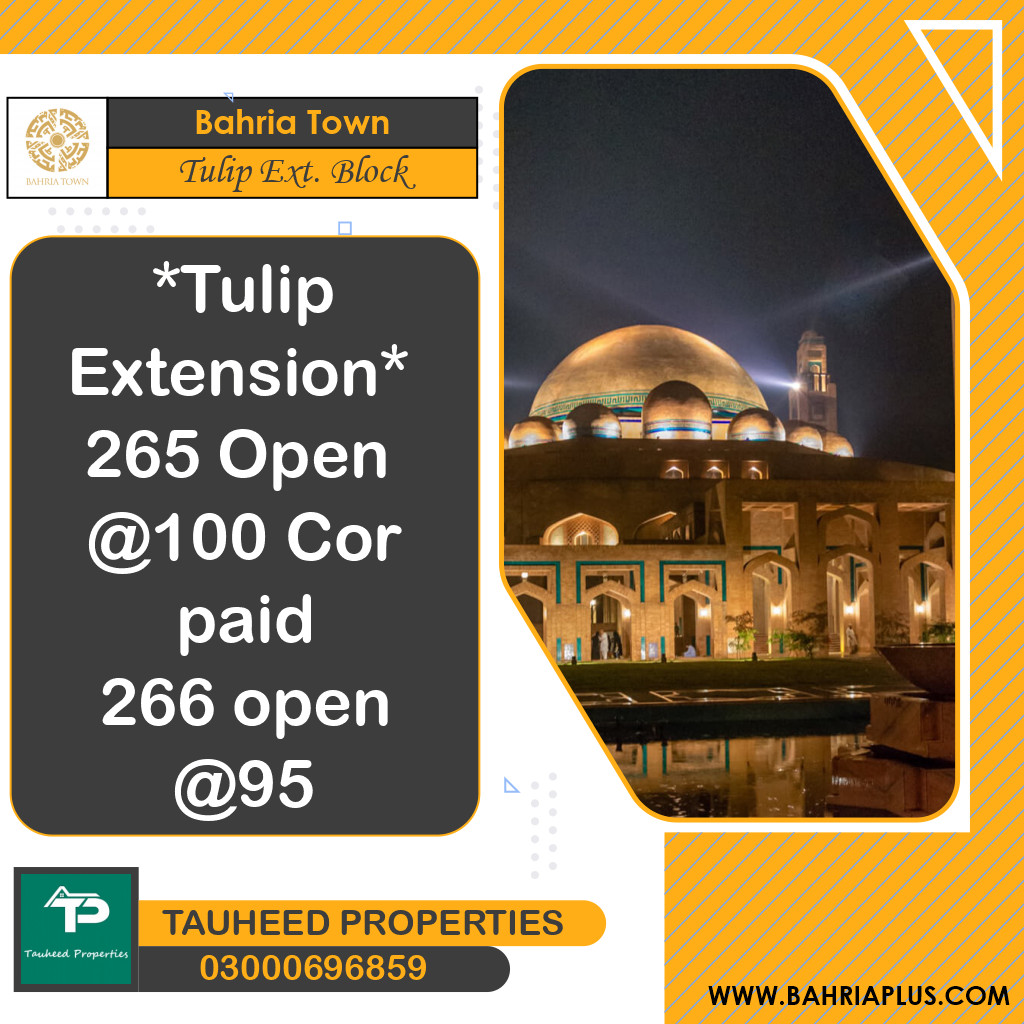 5 Marla Residential Plot for Sale in Sector C - Tulip Ext. Block -  Bahria Town, Lahore - (BP-371302)