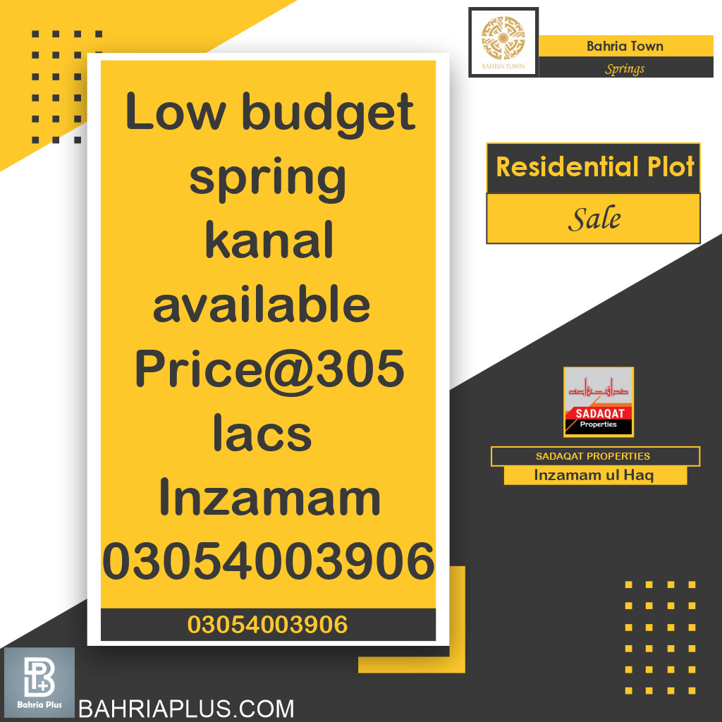 1 Kanal Residential Plot for Sale in Sector B - Bahria Springs -  Bahria Town, Lahore - (BP-371446)