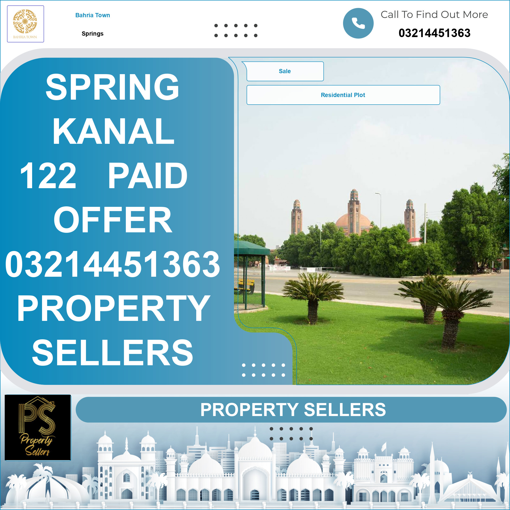 20 Marla Residential Plot for Sale in Sector B - Bahria Springs -  Bahria Town, Lahore - (BP-371567)