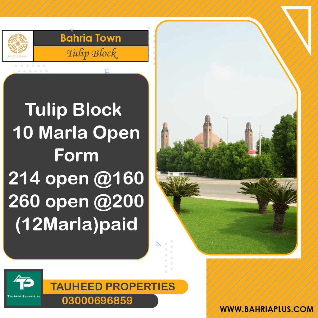 10 Marla Residential Plot for Sale in Sector C - Tulip Block -  Bahria Town, Lahore - (BP-371578)