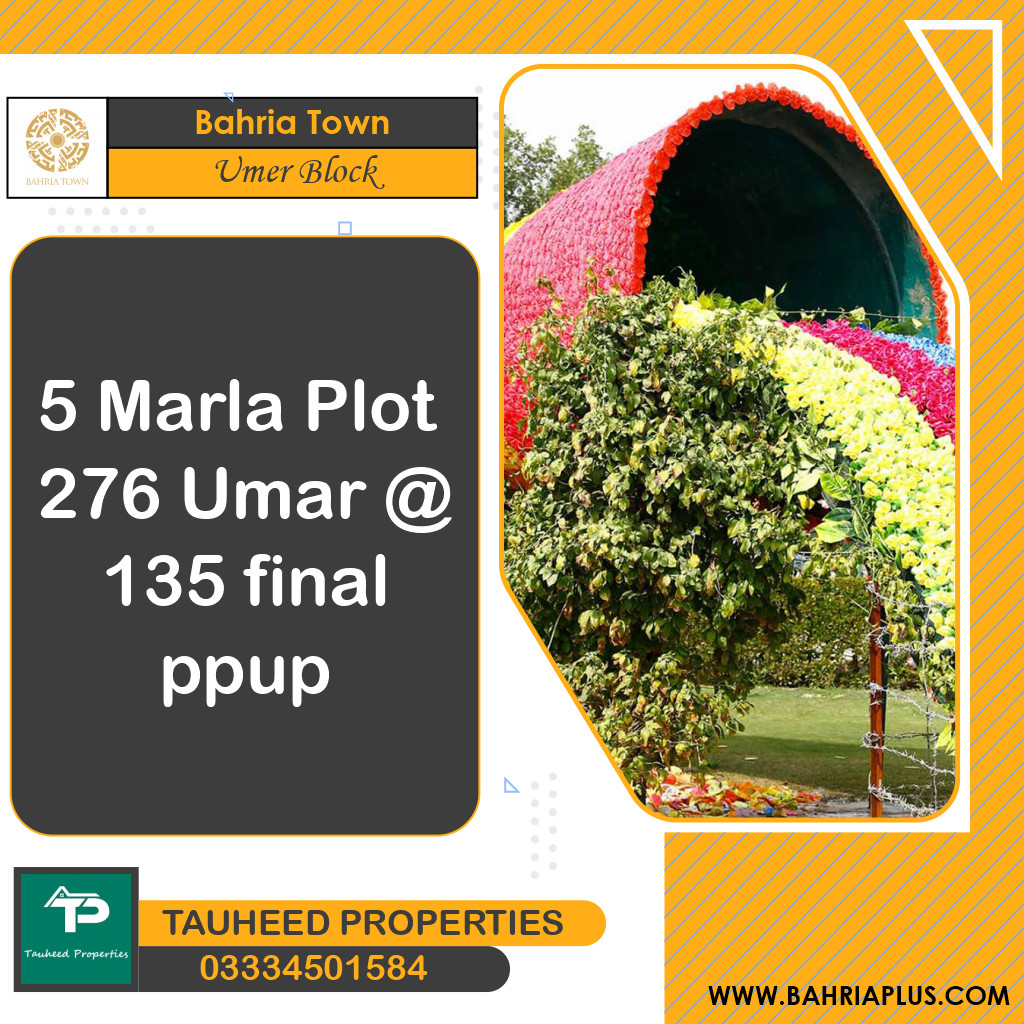5 Marla Residential Plot for Sale in Sector B - Umer Block -  Bahria Town, Lahore - (BP-371623)