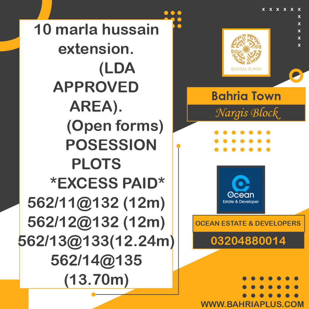 10 Marla Residential Plot for Sale in Sector C - Nargis/Hussain Block -  Bahria Town, Lahore - (BP-371711)