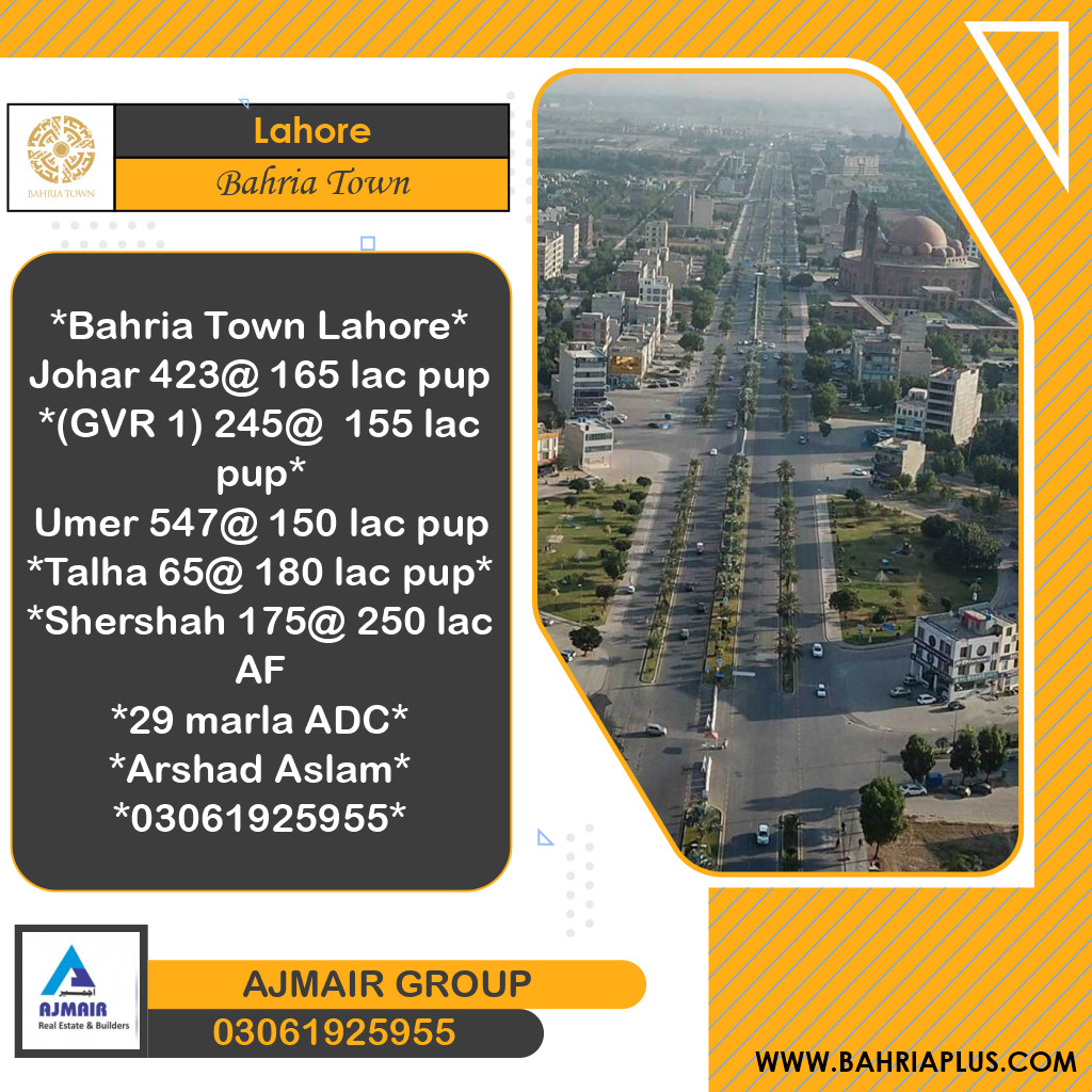 Residential Plot for Sale in Bahria Town, Lahore - (BP-371824)