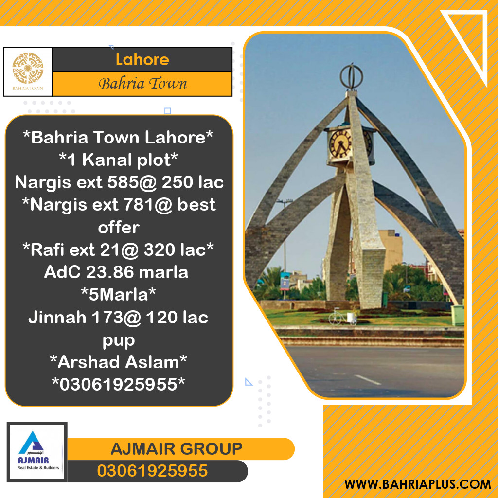 Residential Plot for Sale in Bahria Town, Lahore - (BP-371827)