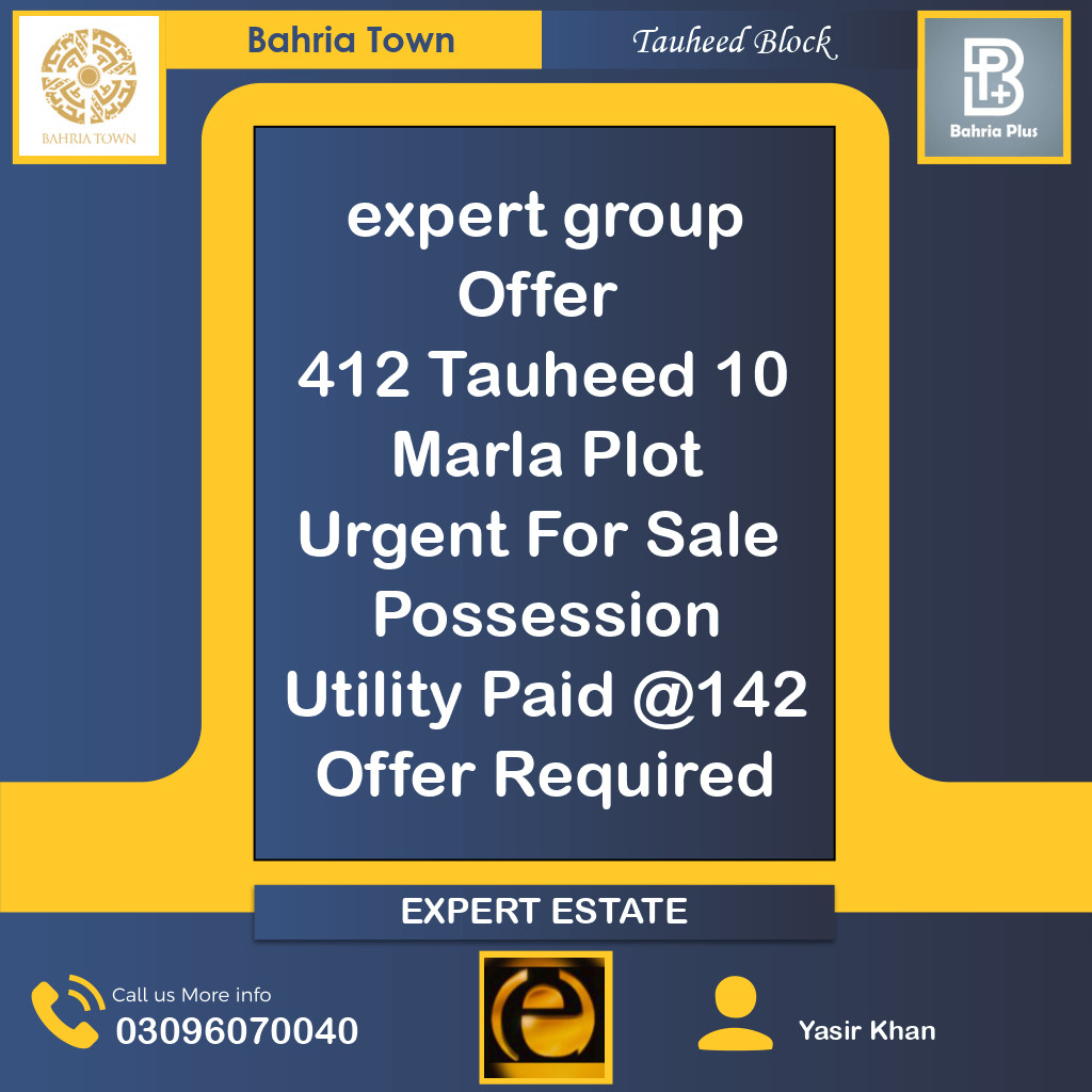 10 Marla Residential Plot for Sale in Sector F - Tauheed Block -  Bahria Town, Lahore - (BP-372090)