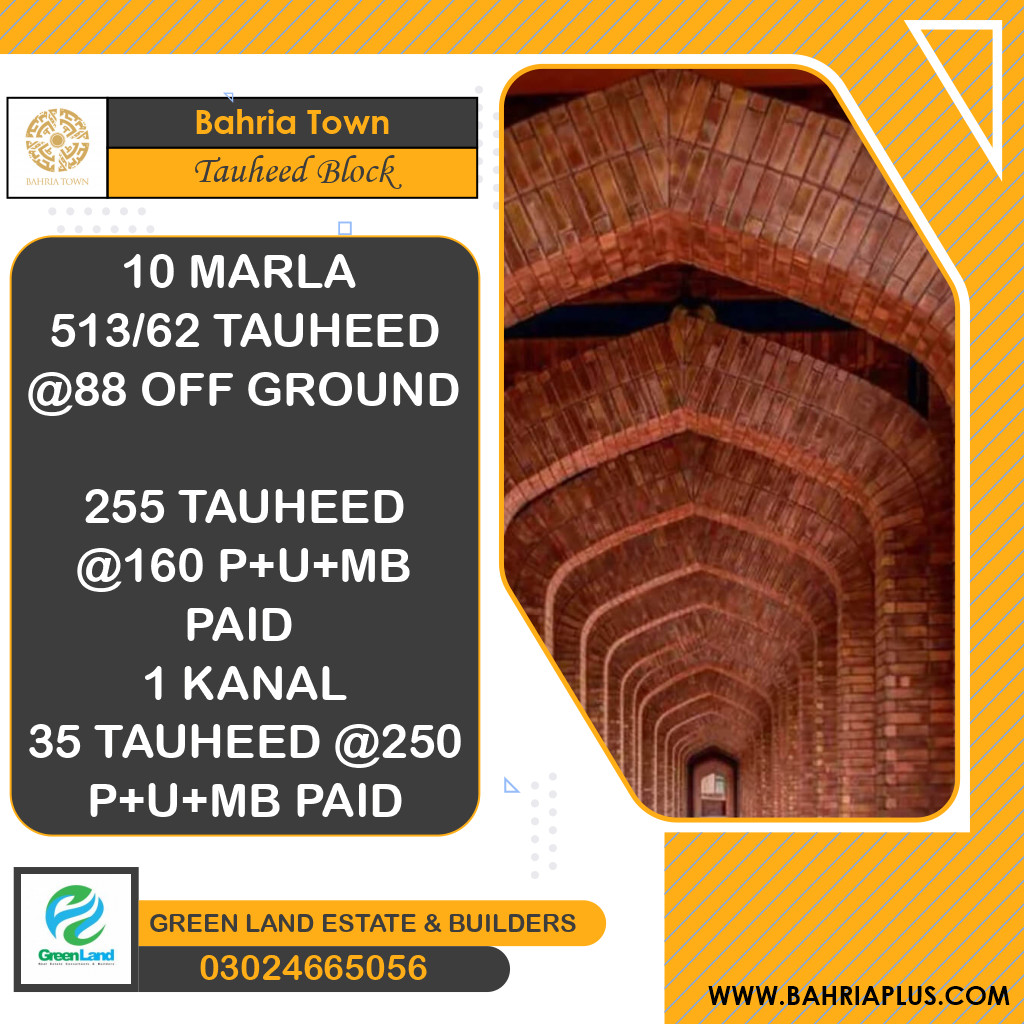 1 Marla Residential Plot for Sale in Sector F - Tauheed Block -  Bahria Town, Lahore - (BP-372284)