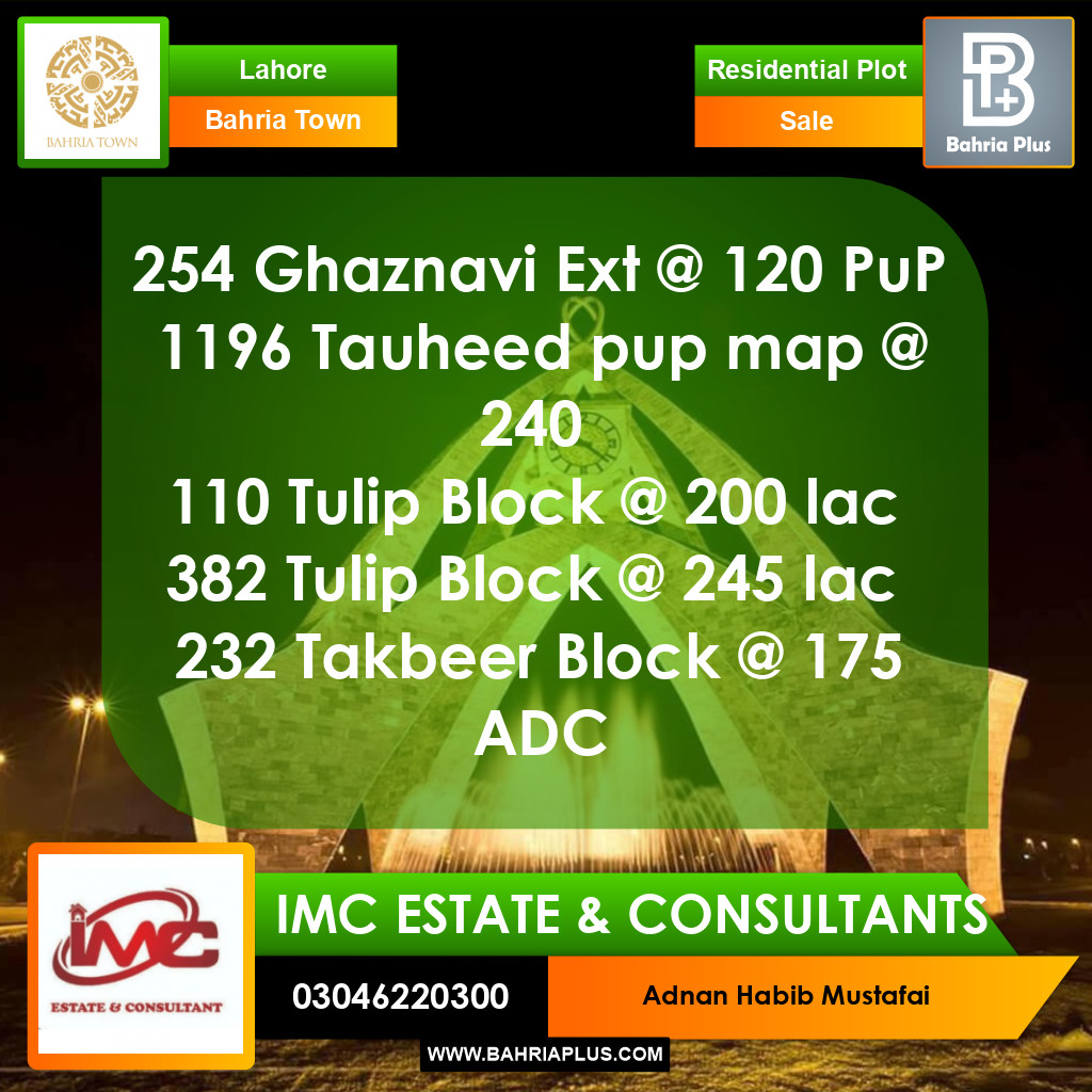 Residential Plot for Sale in Bahria Town, Lahore - (BP-372304)