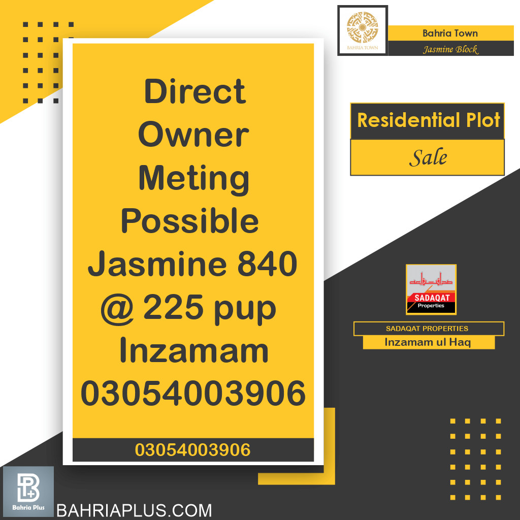10 Marla Residential Plot for Sale in Sector C - Jasmine Block -  Bahria Town, Lahore - (BP-372623)