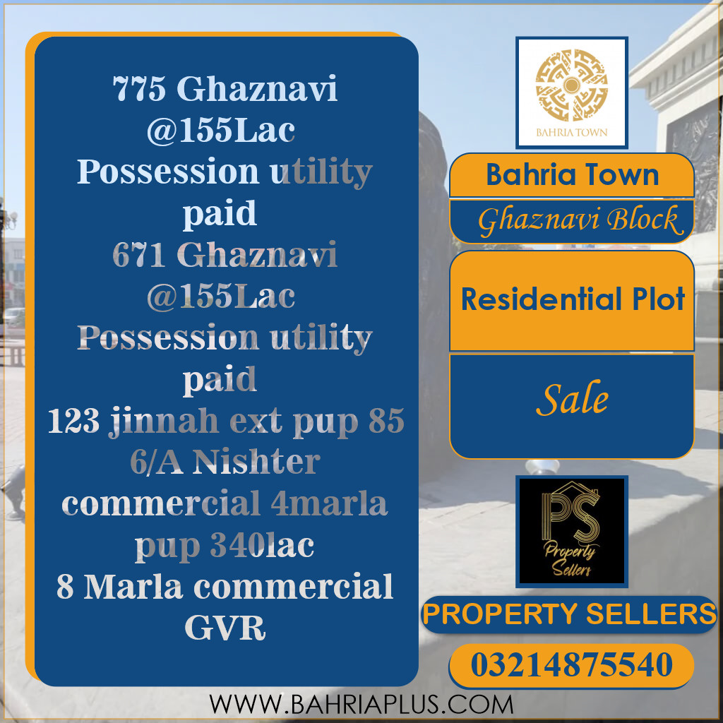 10 Marla Residential Plot for Sale in Sector F - Ghaznavi Block -  Bahria Town, Lahore - (BP-372665)