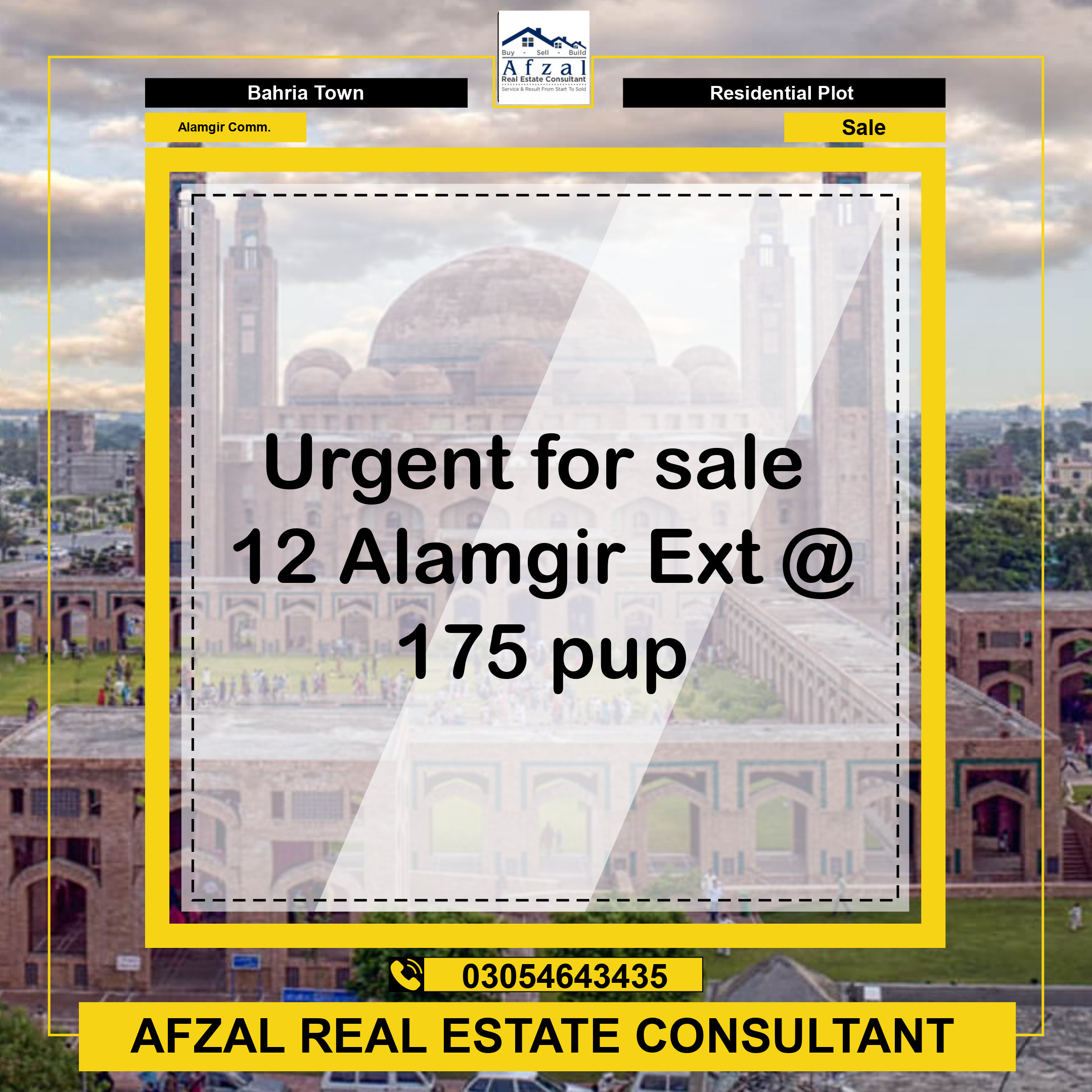 Residential Plot for Sale in Alamgir Commercial -  Bahria Town, Lahore - (BP-372685)