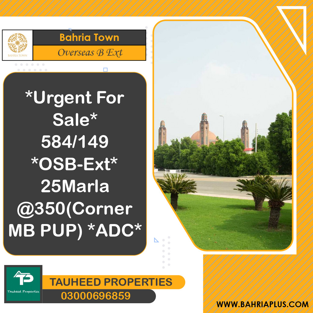 25 Marla Residential Plot for Sale in Overseas B Ext -  Bahria Town, Lahore - (BP-372844)