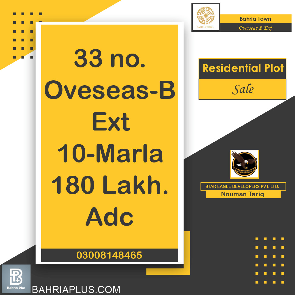 10 Marla Residential Plot for Sale in Overseas B Ext -  Bahria Town, Lahore - (BP-372907)