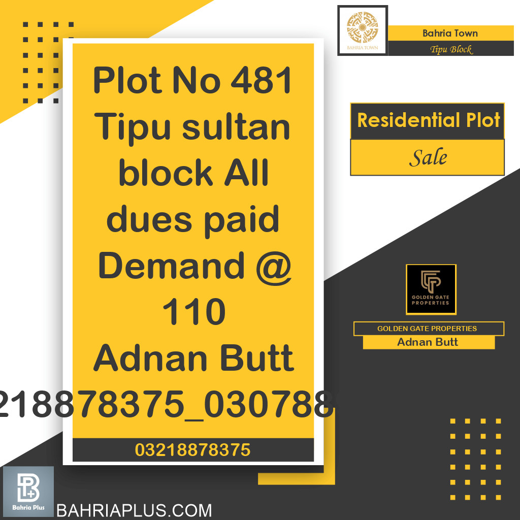 10 Marla Residential Plot for Sale in Sector F - Tipu Sultan Block -  Bahria Town, Lahore - (BP-372958)