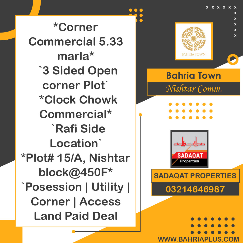 5 Marla Residential Plot for Sale in Sector E - Nishtar Commercial -  Bahria Town, Lahore - (BP-373002)