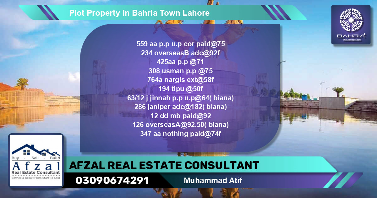 Residential Plot for Sale in Bahria Town, Lahore - (BP-37319)