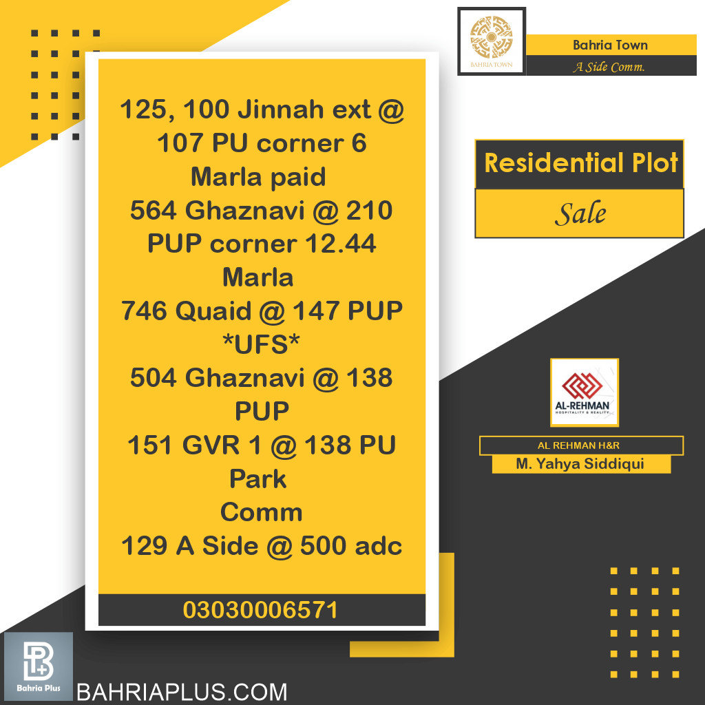 5 Marla Residential Plot for Sale in Sector C - A Side -  Bahria Town, Lahore - (BP-373452)