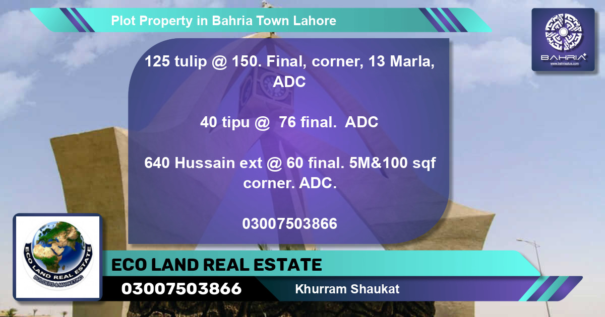 Residential Plot for Sale in Bahria Town, Lahore - (BP-37348)