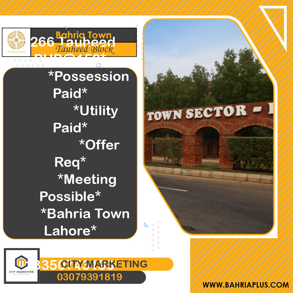 10 Marla Residential Plot for Sale in Sector F - Tauheed Block -  Bahria Town, Lahore - (BP-373522)