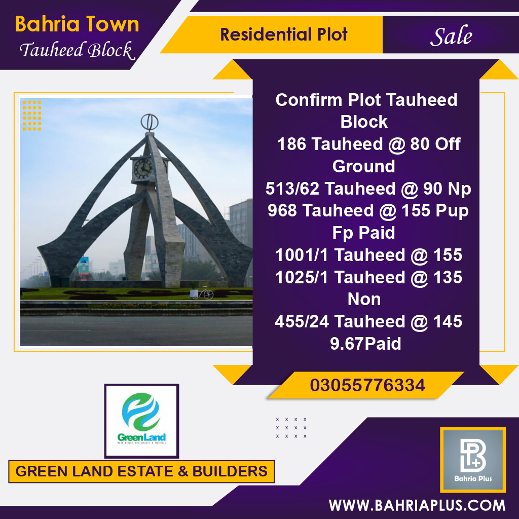 10 Marla Residential Plot for Sale in Sector F - Tauheed Block -  Bahria Town, Lahore - (BP-373570)