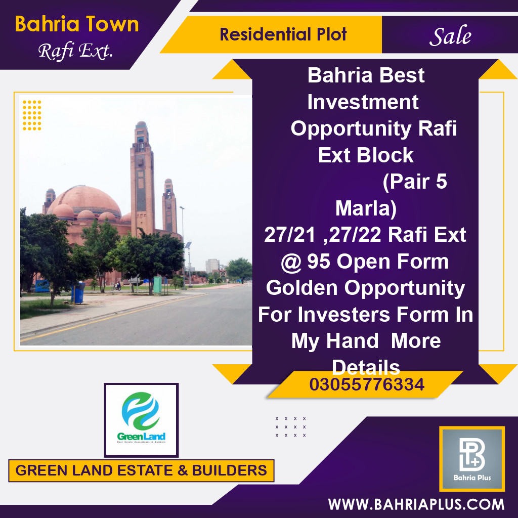 5 Marla Residential Plot for Sale in Sector E - Rafi Ext. Block -  Bahria Town, Lahore - (BP-373579)