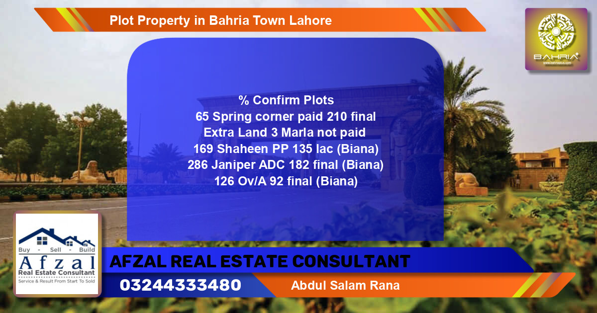 Residential Plot for Sale in Bahria Town, Lahore - (BP-37358)