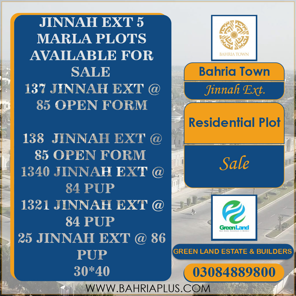 5 Marla Residential Plot for Sale in Sector E - Jinnah Ext. Block -  Bahria Town, Lahore - (BP-373603)