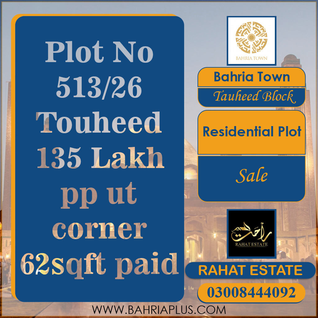 10.25 Marla Residential Plot for Sale in Sector F - Tauheed Block -  Bahria Town, Lahore - (BP-373899)