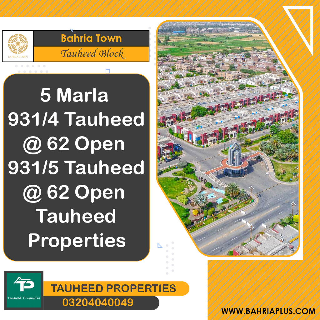 5 Marla Residential Plot for Sale in Sector F - Tauheed Block -  Bahria Town, Lahore - (BP-373966)