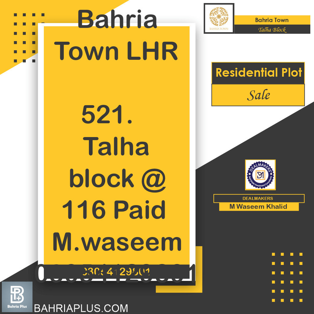 10 Marla Residential Plot for Sale in Sector F - Talha Block -  Bahria Town, Lahore - (BP-374116)