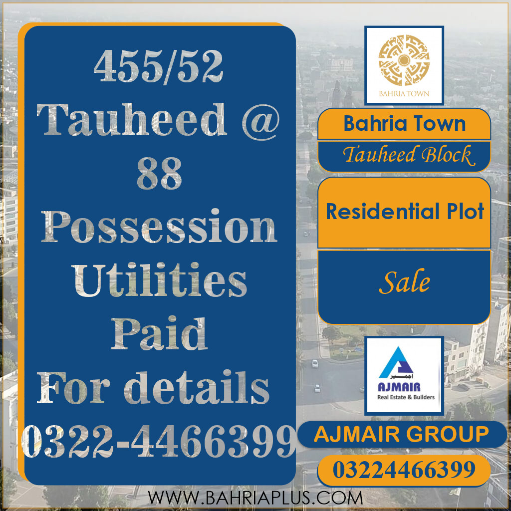 5 Marla Residential Plot for Sale in Sector F - Tauheed Block -  Bahria Town, Lahore - (BP-374140)