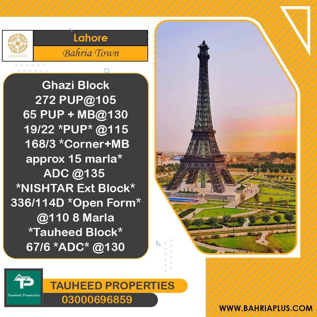 Residential Plot for Sale in Bahria Town, Lahore - (BP-374353)