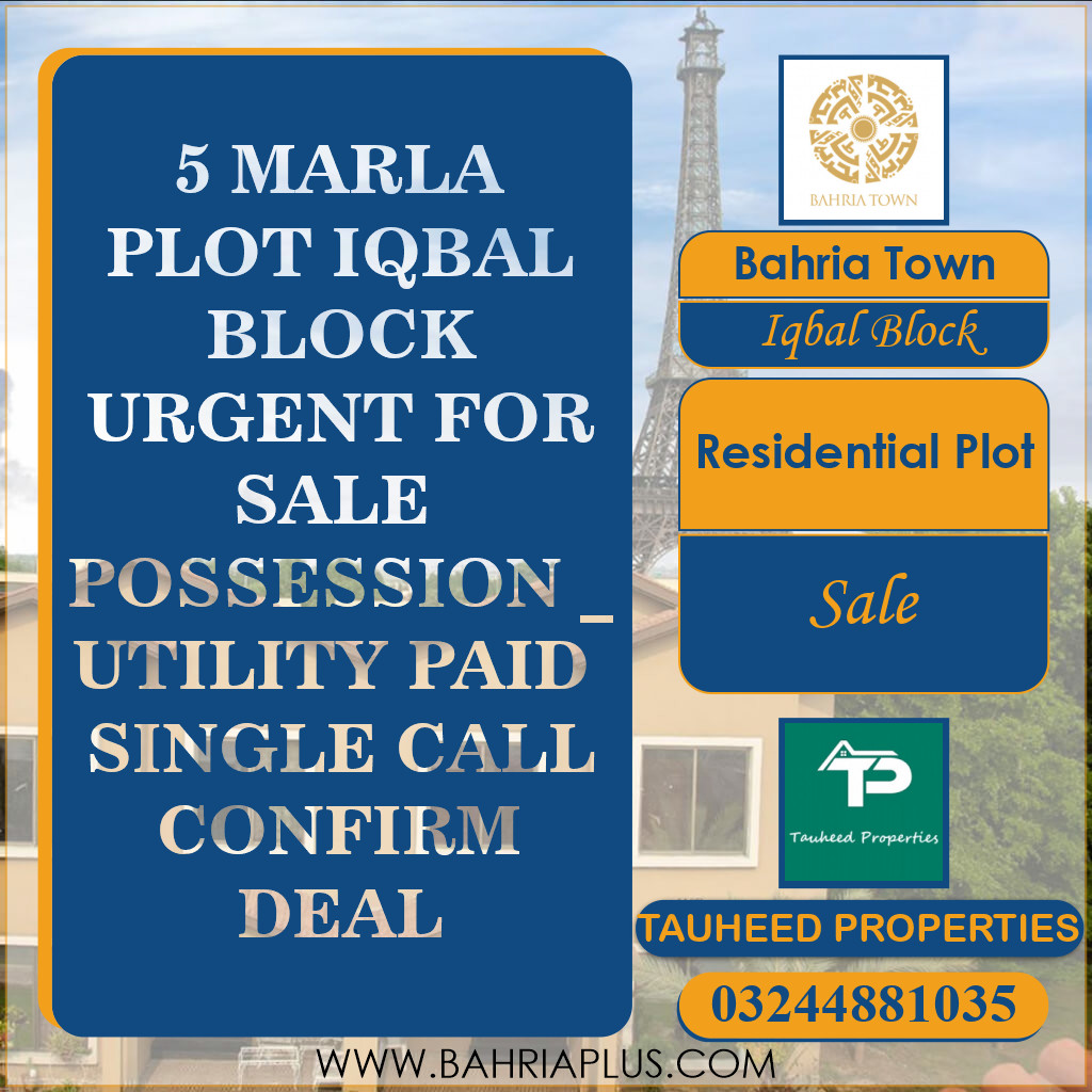 5 Marla Residential Plot for Sale in Sector E - Iqbal Block -  Bahria Town, Lahore - (BP-374372)