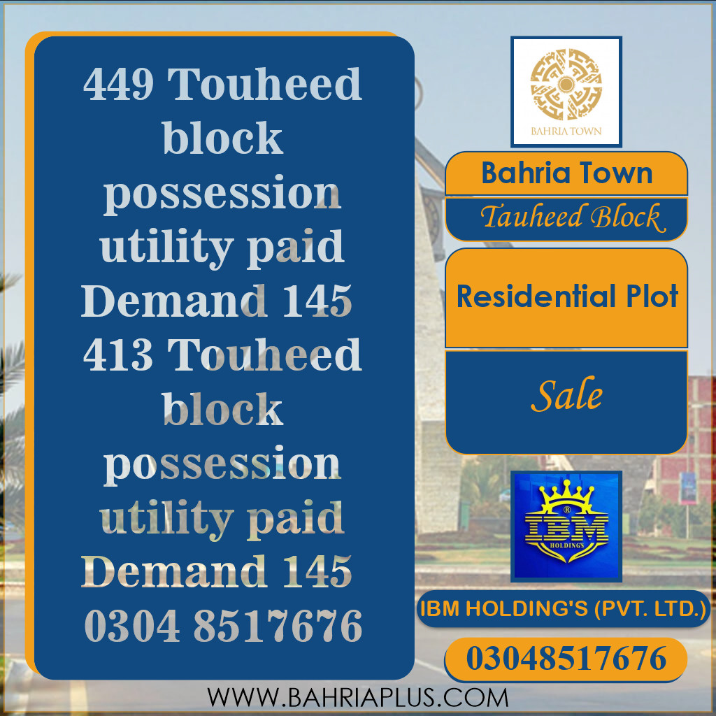 10 Marla Residential Plot for Sale in Sector F - Tauheed Block -  Bahria Town, Lahore - (BP-374487)