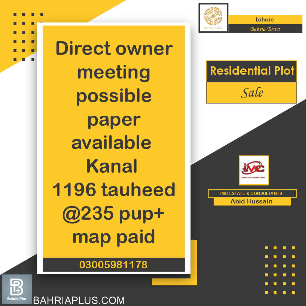 Residential Plot for Sale in Bahria Town, Lahore - (BP-374488)