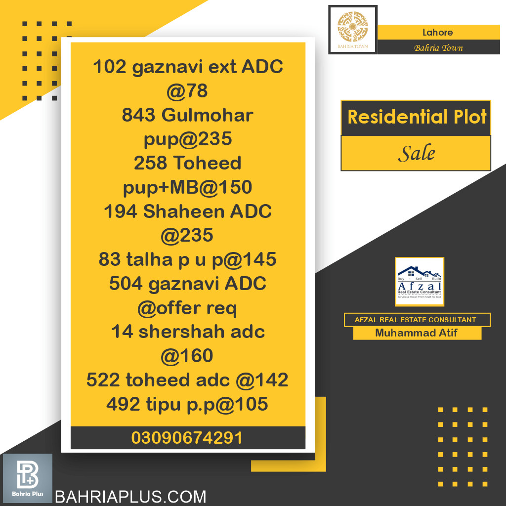 Residential Plot for Sale in Bahria Town, Lahore - (BP-374770)