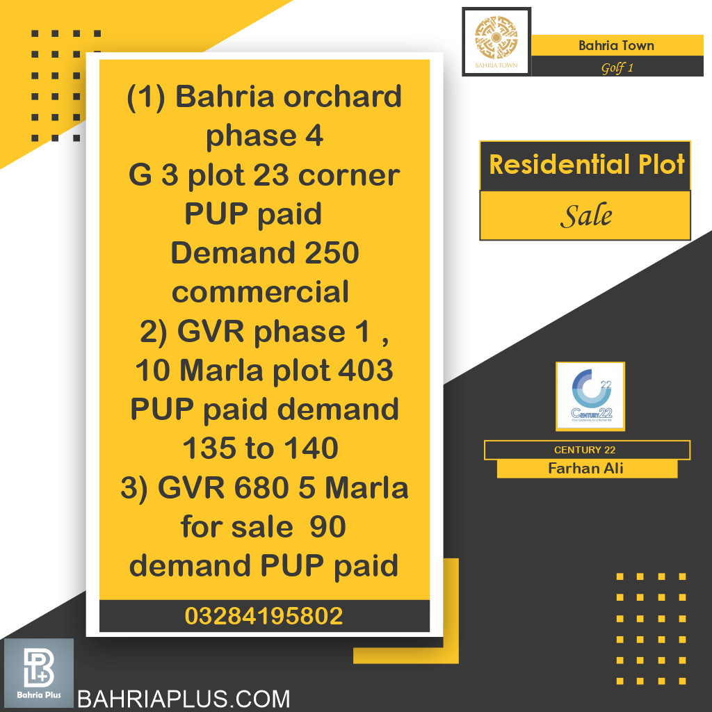 10 Marla Residential Plot for Sale in Golf Phase 1 -  Bahria Town, Lahore - (BP-375130)