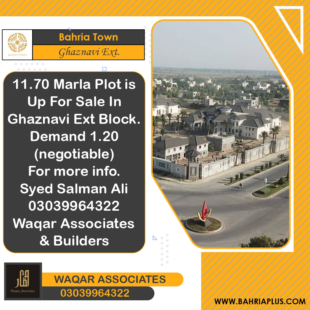 11.7 Marla Residential Plot for Sale in Sector F - Ghaznavi Ext. Block -  Bahria Town, Lahore - (BP-375161)