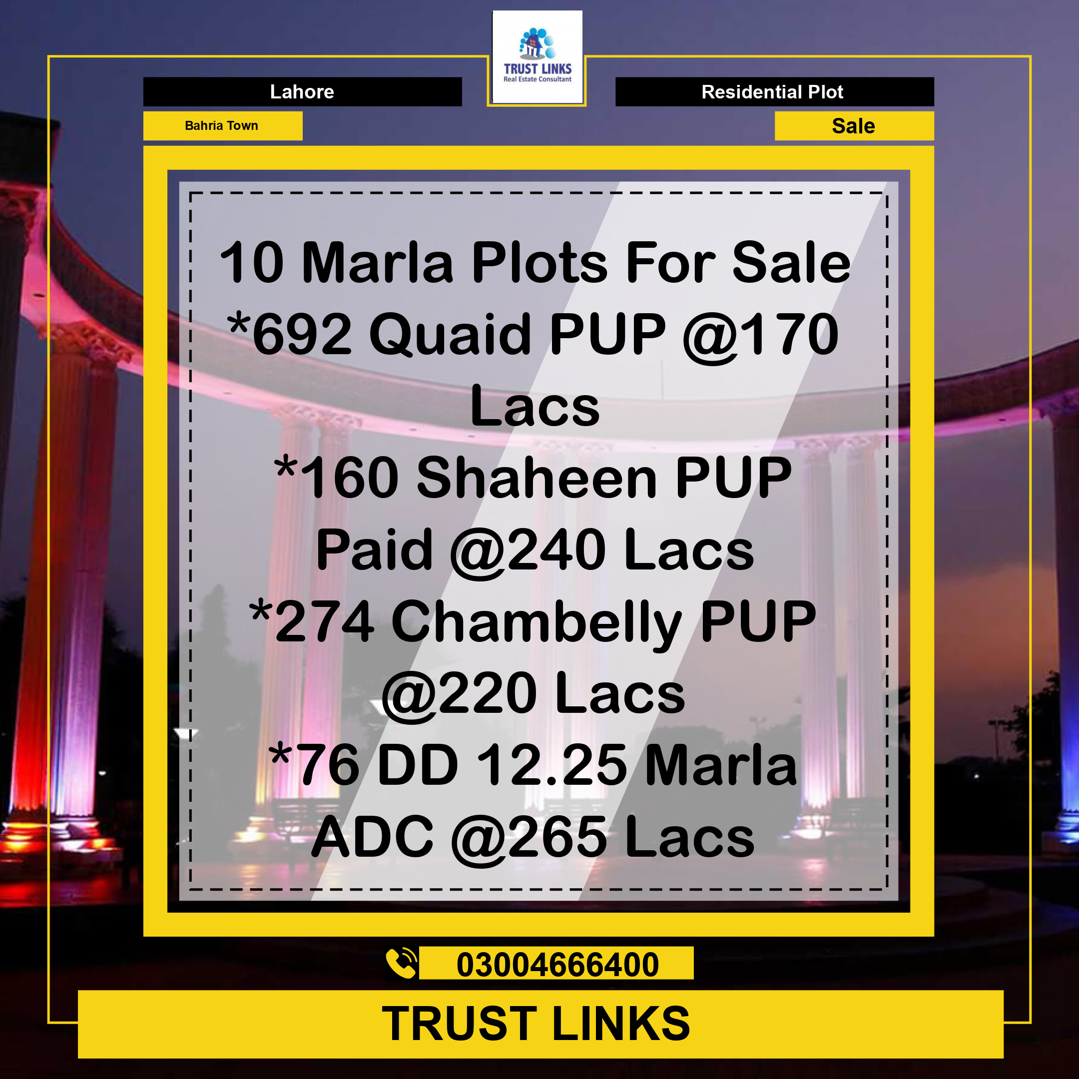 Residential Plot for Sale in Bahria Town, Lahore - (BP-375169)