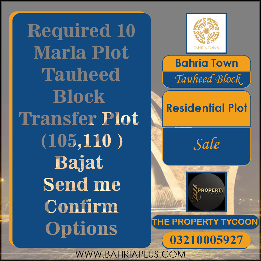 10 Marla Residential Plot for Sale in Sector F - Tauheed Block -  Bahria Town, Lahore - (BP-375281)