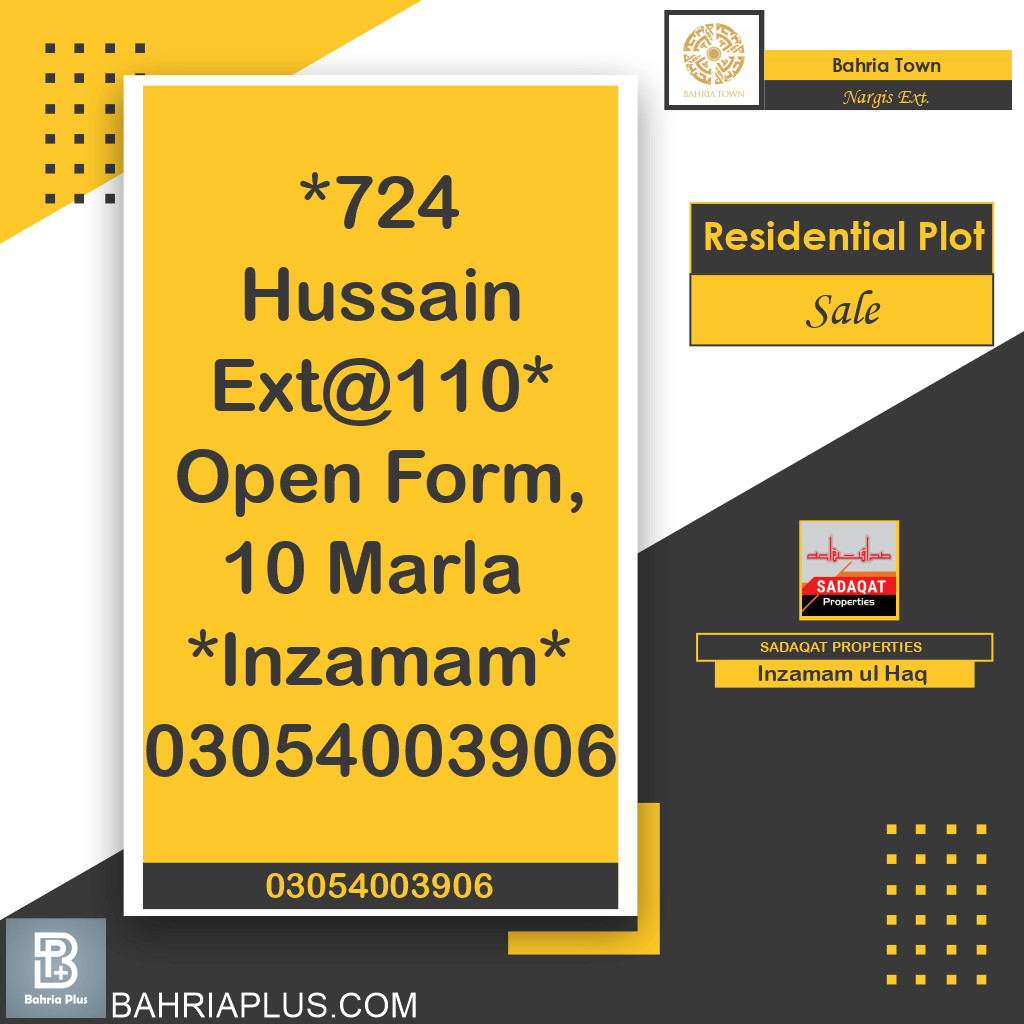 10 Marla Residential Plot for Sale in Sector C - Nargis/Hussain Ext. -  Bahria Town, Lahore - (BP-375293)
