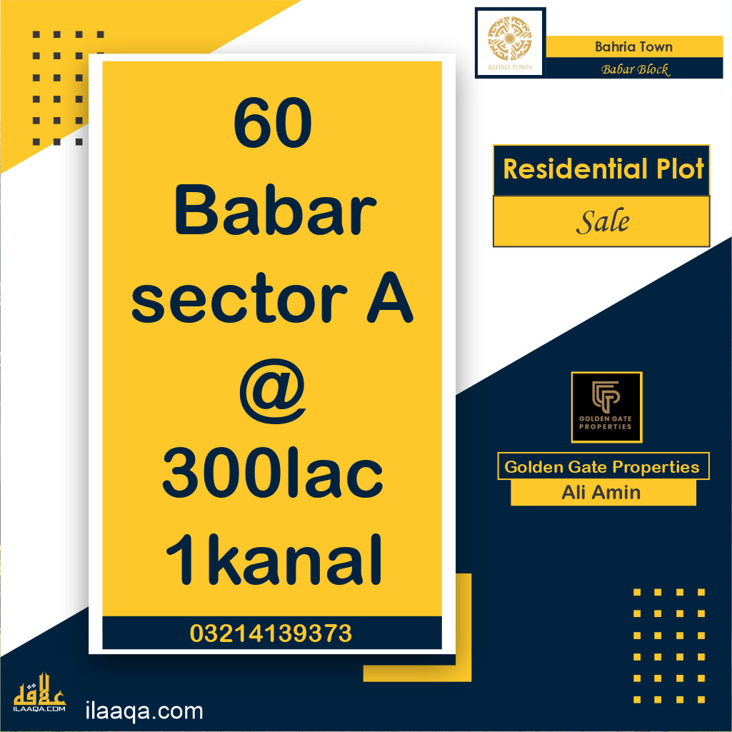 1 Kanal Residential Plot for Sale in Sector A - Babar Block -  Bahria Town, Lahore - (BP-375396)
