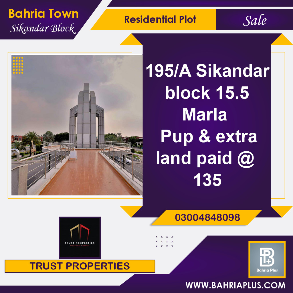 15 Marla Residential Plot for Sale in Sector F - Sikander Block -  Bahria Town, Lahore - (BP-375446)
