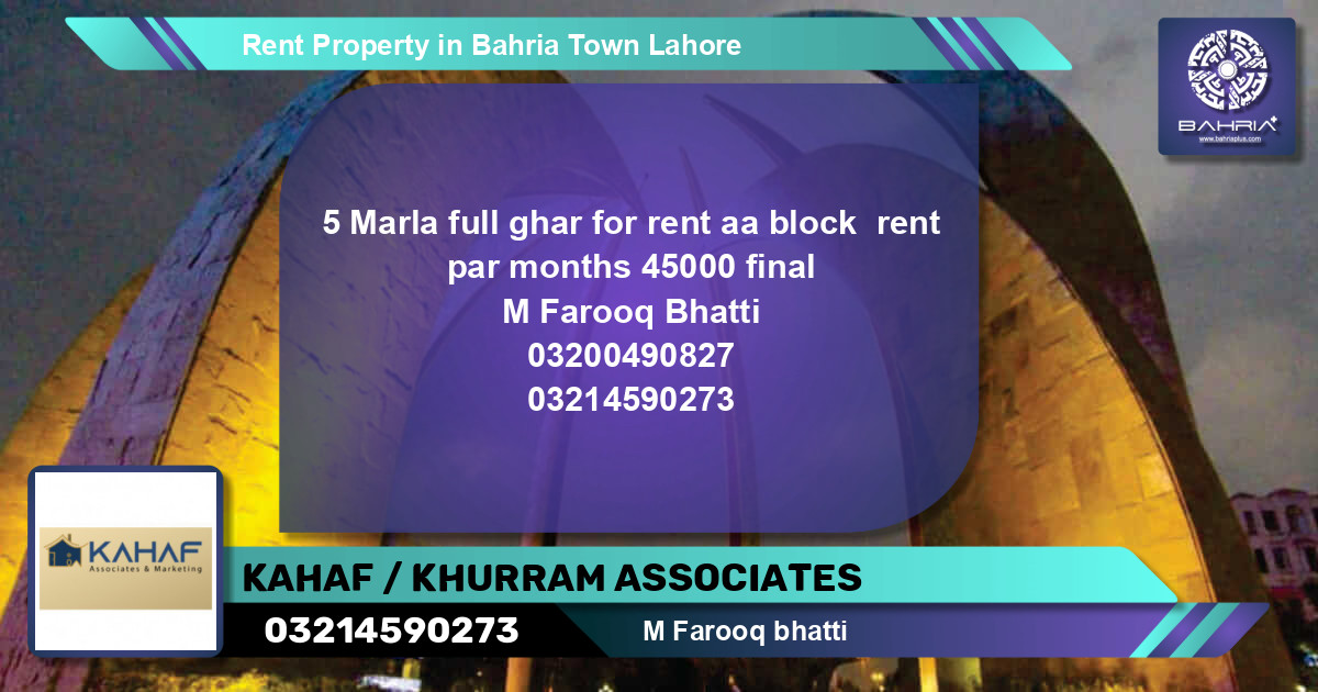 Residential Property for Rent in Bahria Town, Lahore - (BP-37794)