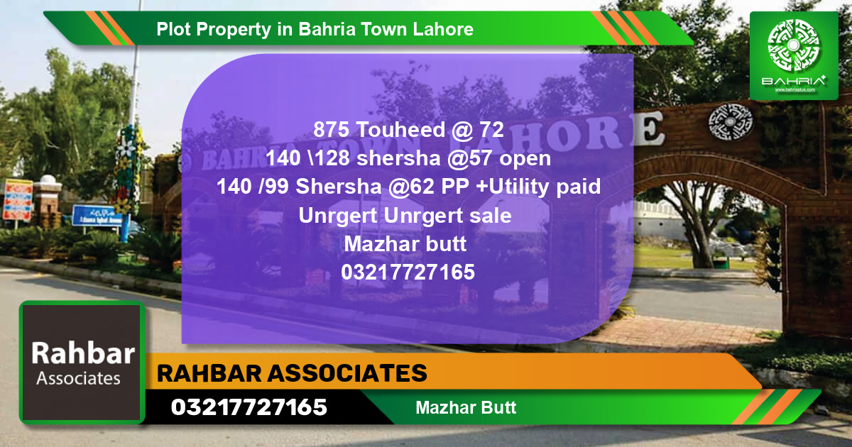 Residential Plot for Sale in Bahria Town, Lahore - (BP-37892)