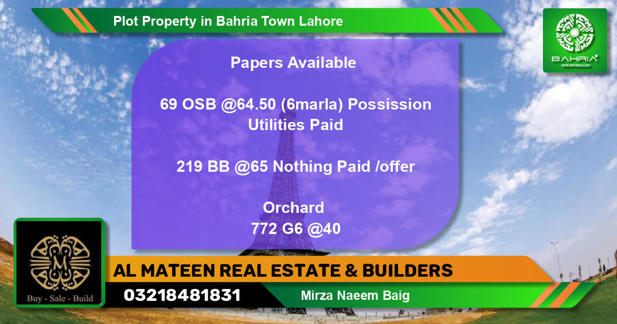 Residential Plot for Sale in Bahria Town, Lahore - (BP-37956)