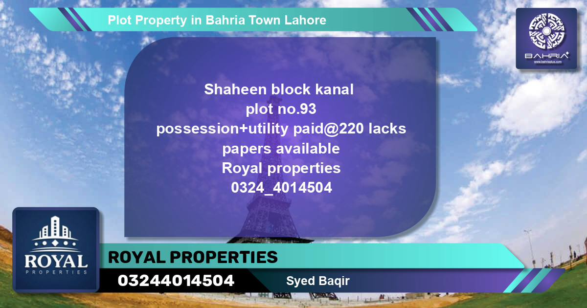 Residential Plot for Sale in Bahria Town, Lahore - (BP-37974)