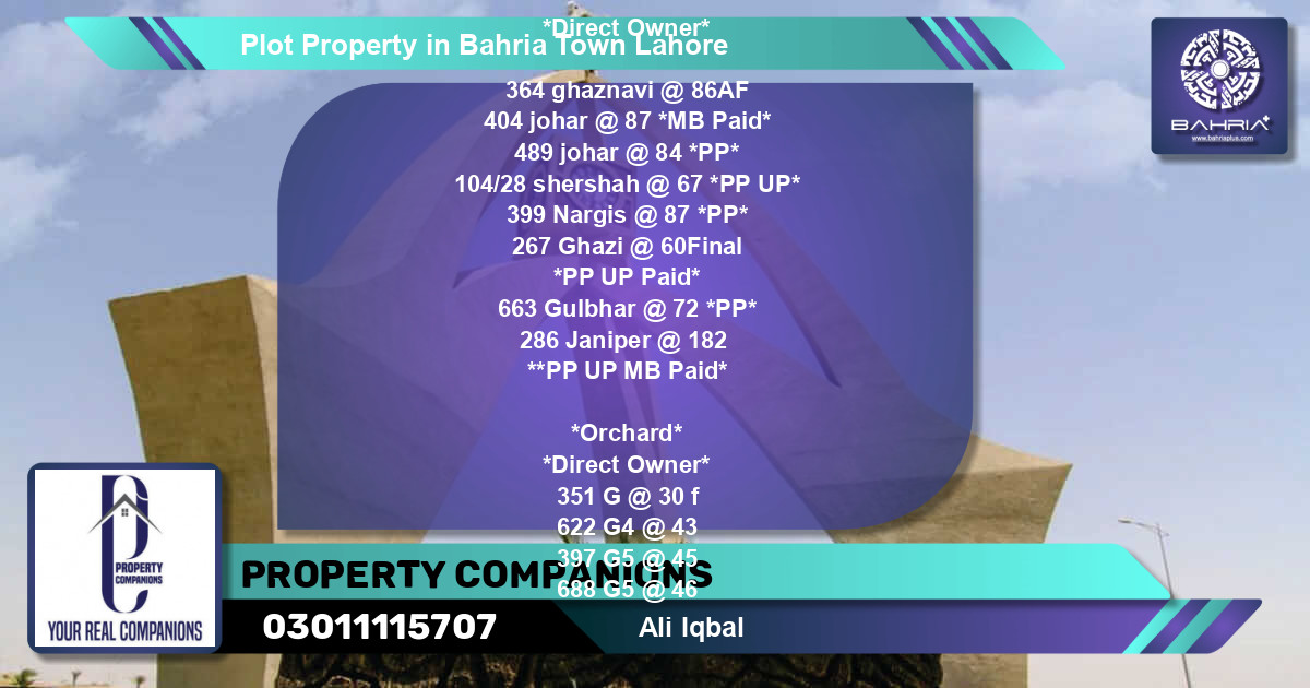 Residential Plot for Sale in Bahria Town, Lahore - (BP-37986)
