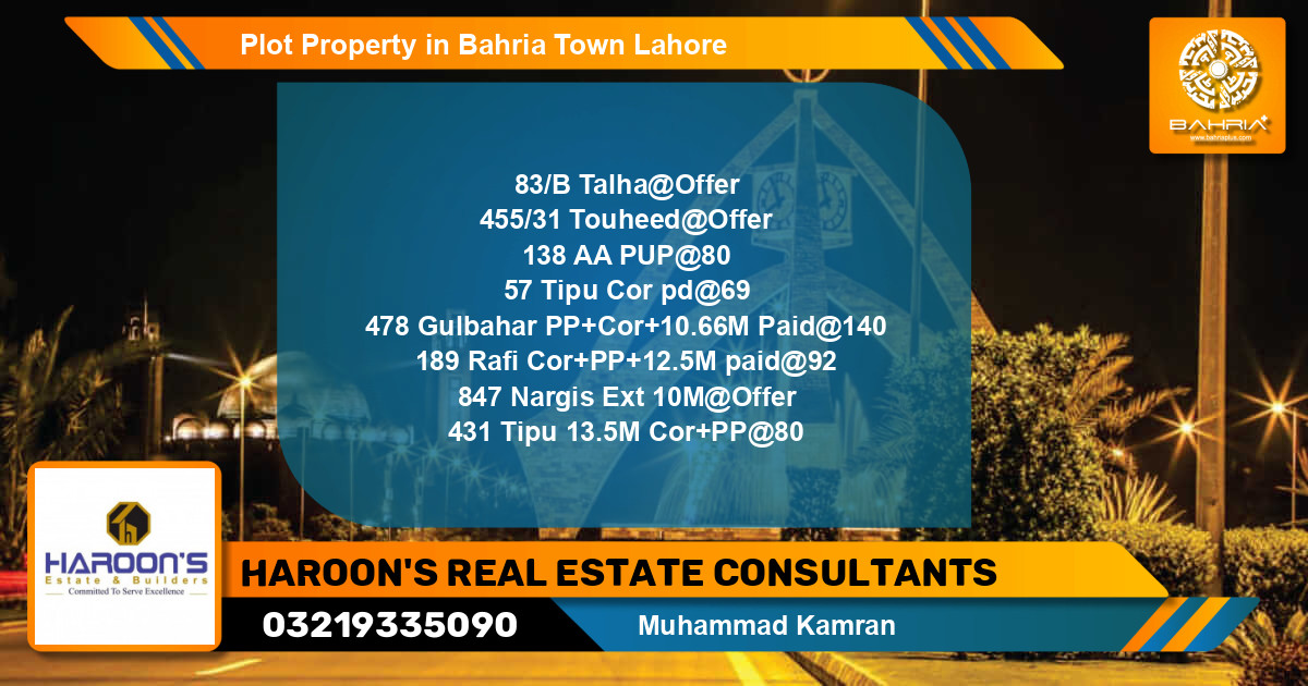 Residential Plot for Sale in Bahria Town, Lahore - (BP-38091)